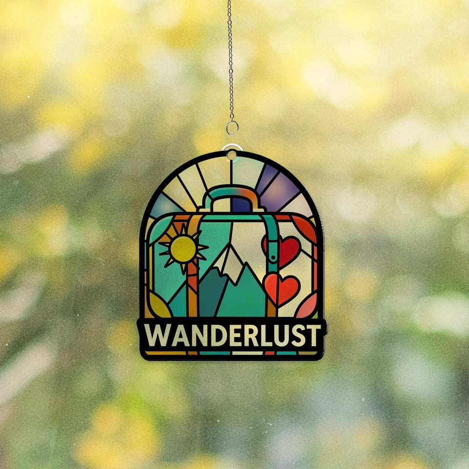 Vintage Suitcase Wanderlust Arch Acrylic Suncatcher