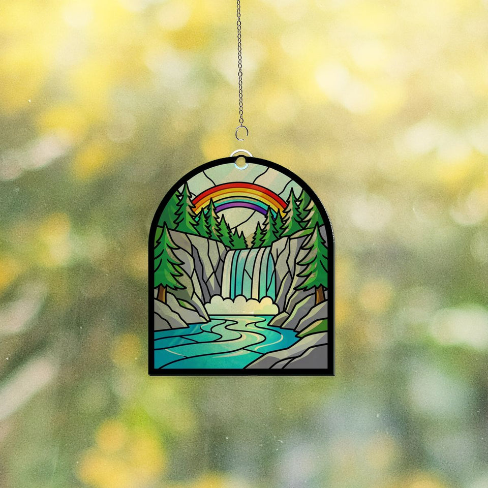 Mountain Waterfall Forest Acrylic Suncatcher