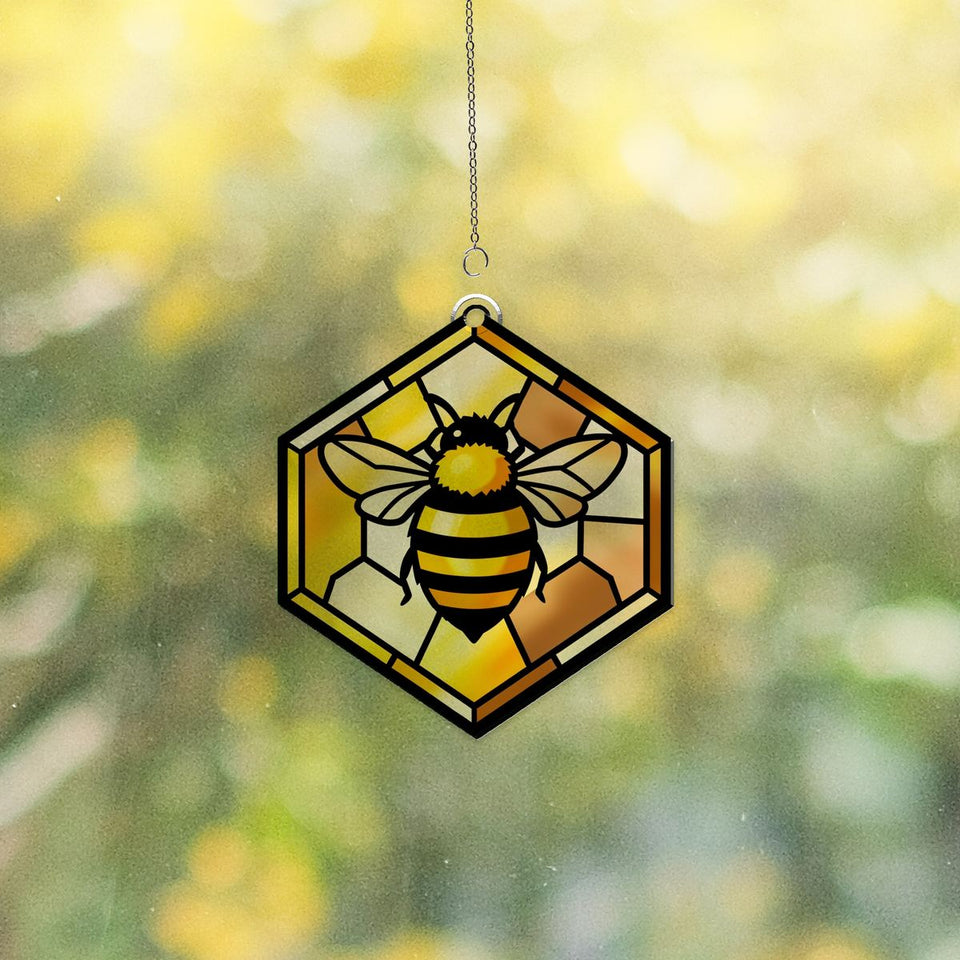 Honeybee Honeycomb Hexagon Acrylic Suncatcher