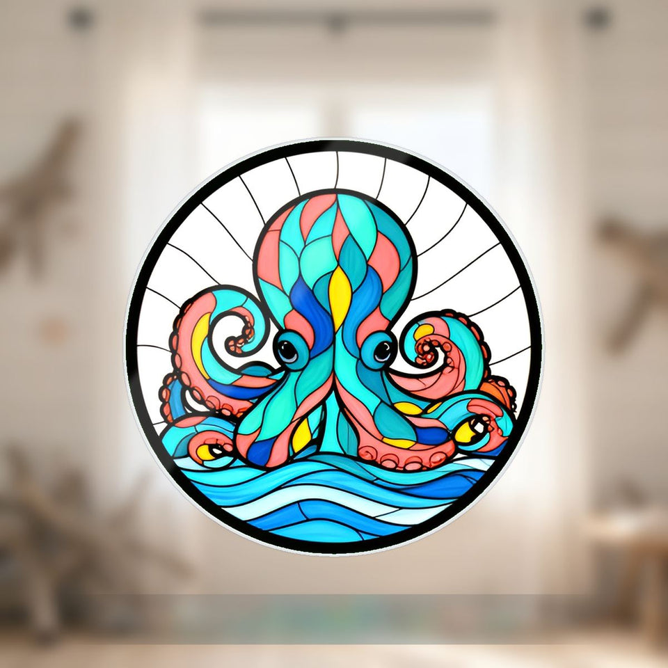 Curious Octopus Wave Circle Wavy Acrylic Suncatcher Ornament