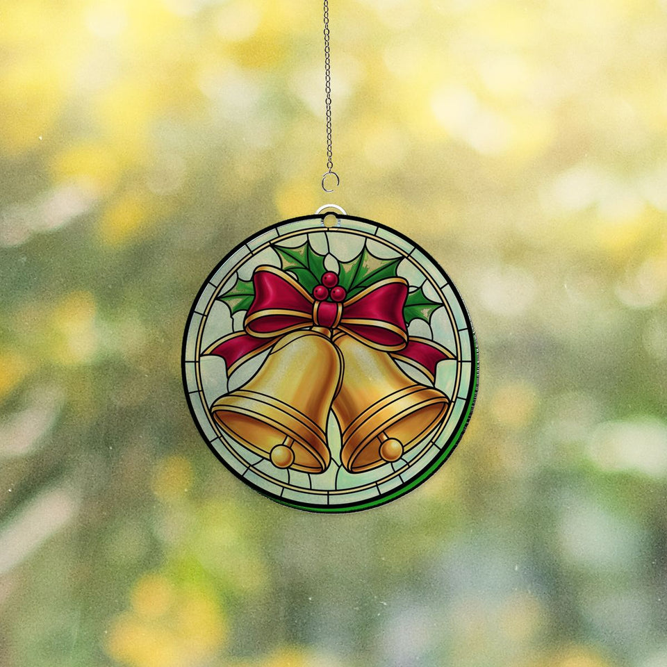 Silver Bells Holly Circle Acrylic Suncatcher