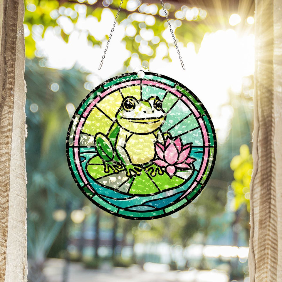 Frog Lily Pad Circle Water Ripple Suncatcher