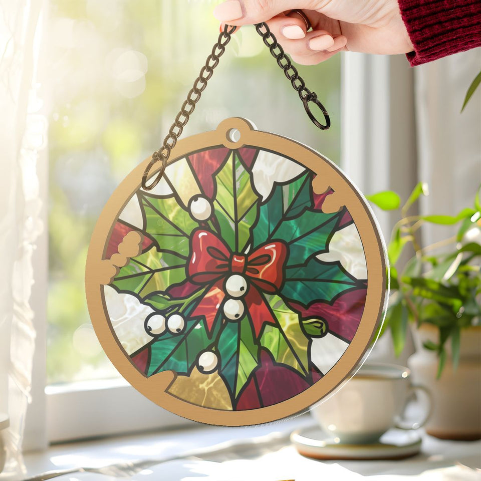Mistletoe Bow Circle Window Hanging Suncatcher