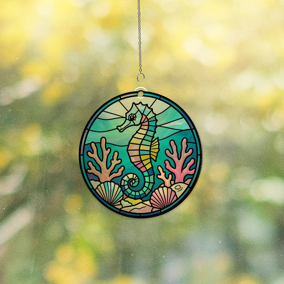 Seahorse Coral Reef Circle Acrylic Suncatcher