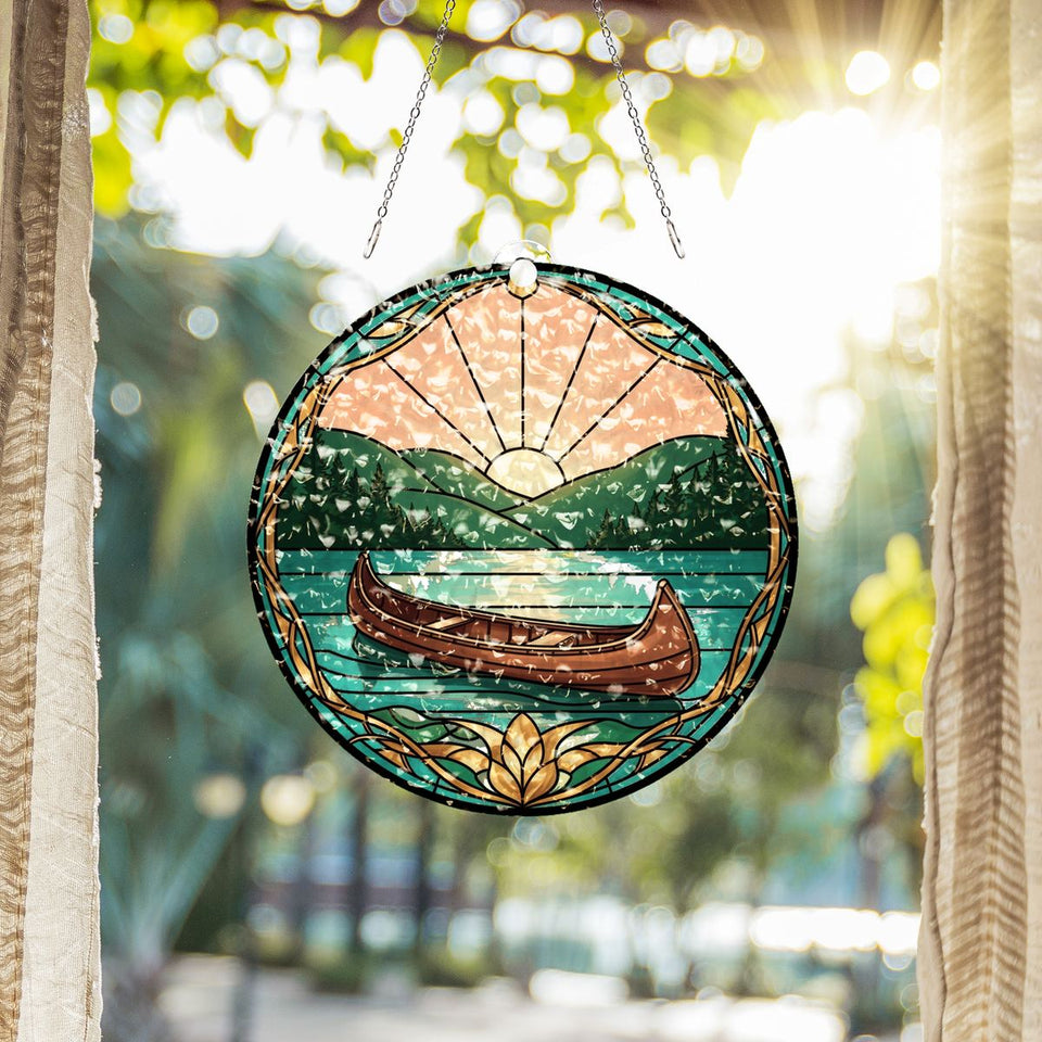 Canoe Lake Sunrise Circle Water Ripple Suncatcher