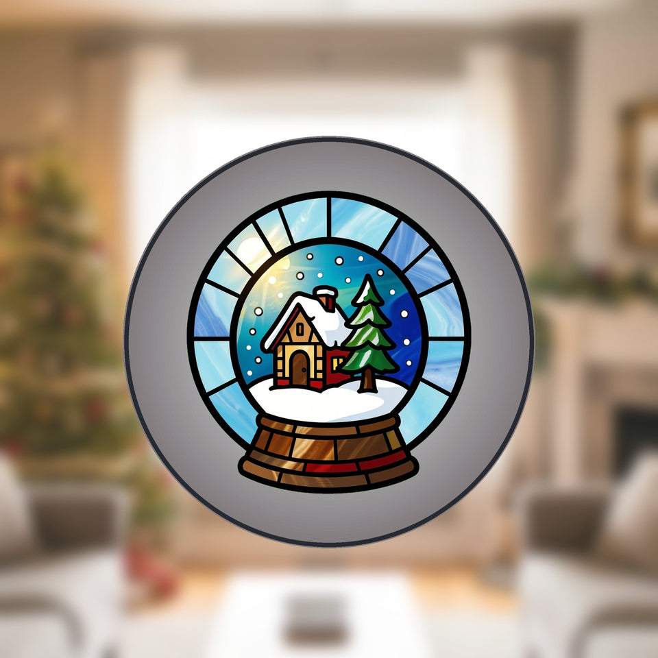 Snow Globe Cabin Circle Stained Glass Suncatcher