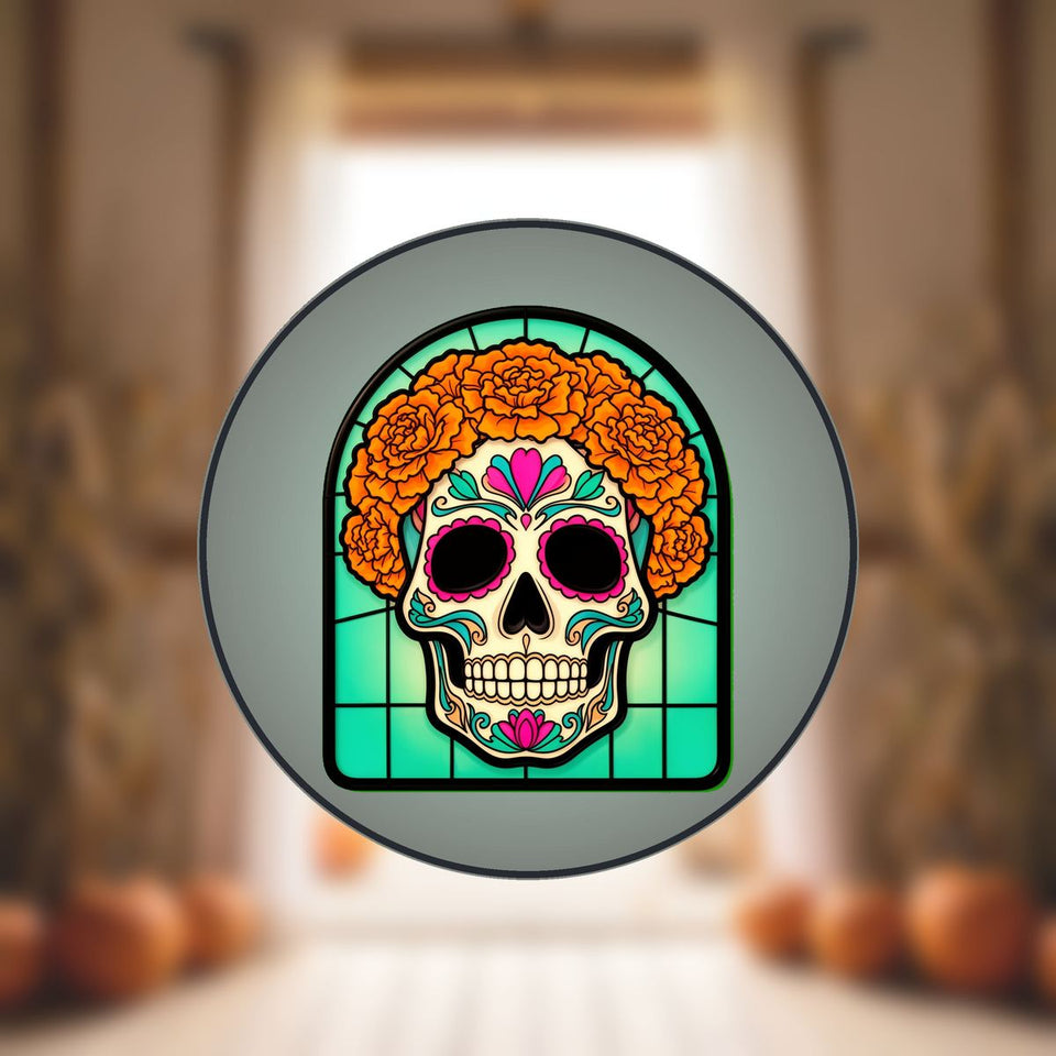 Sugar Skull Marigold Arch Stained Glass Suncatcher
