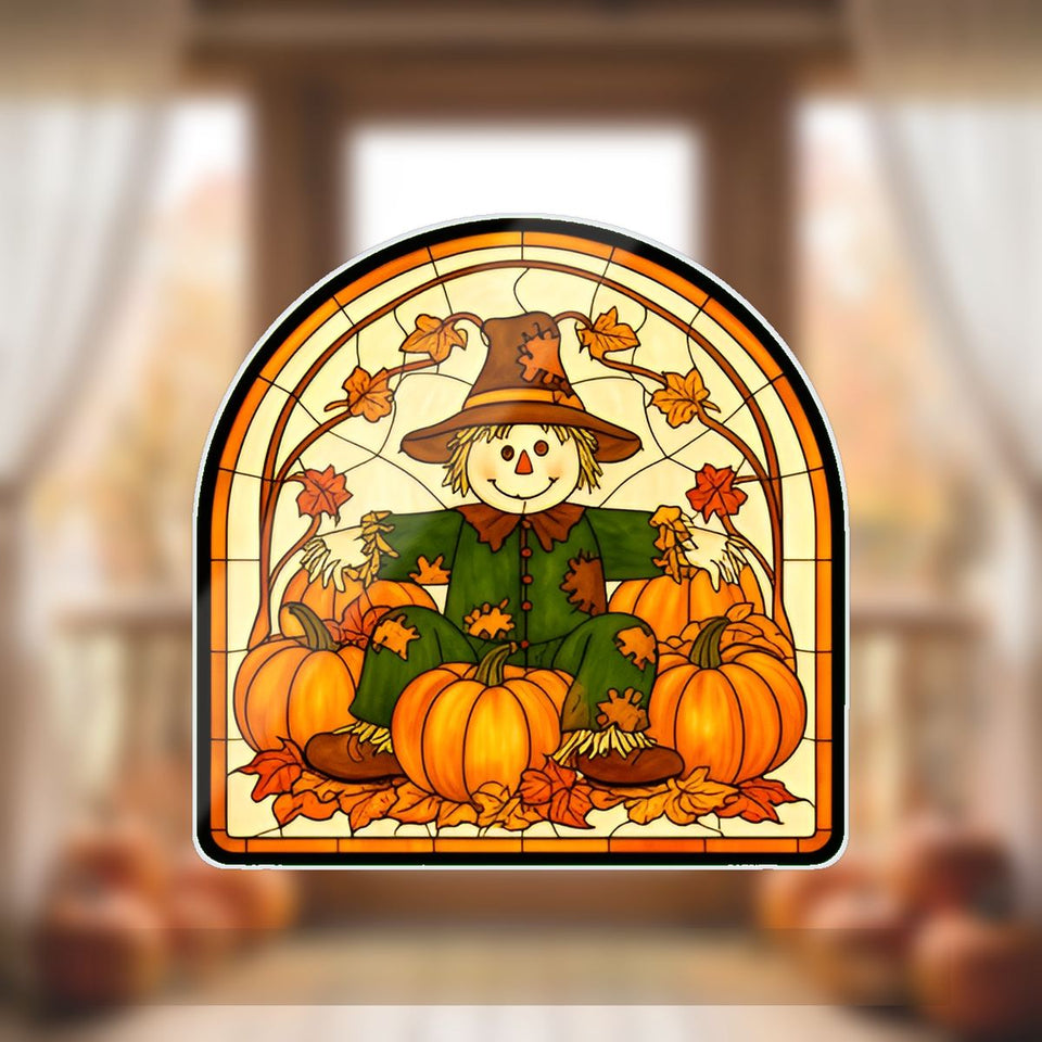 Scarecrow Pumpkin Patch Arch Wavy Acrylic Suncatcher Ornament
