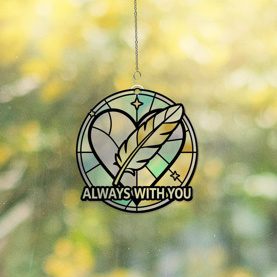 Feather Heart Remembrance Circle Acrylic Suncatcher