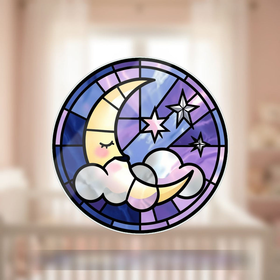 Sleepy Moon Cloud Circle Wavy Acrylic Suncatcher Ornament