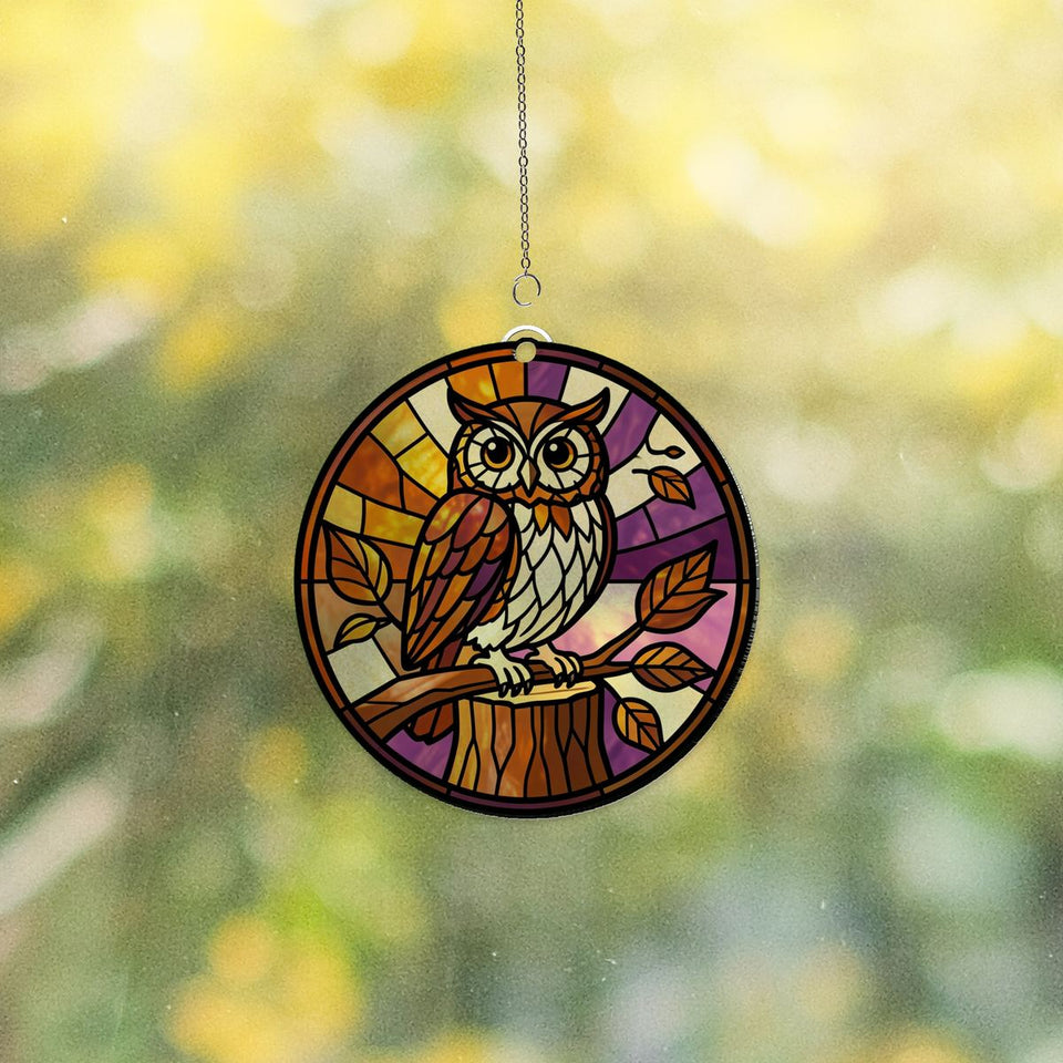 Autumn Owl Circle Acrylic Suncatcher