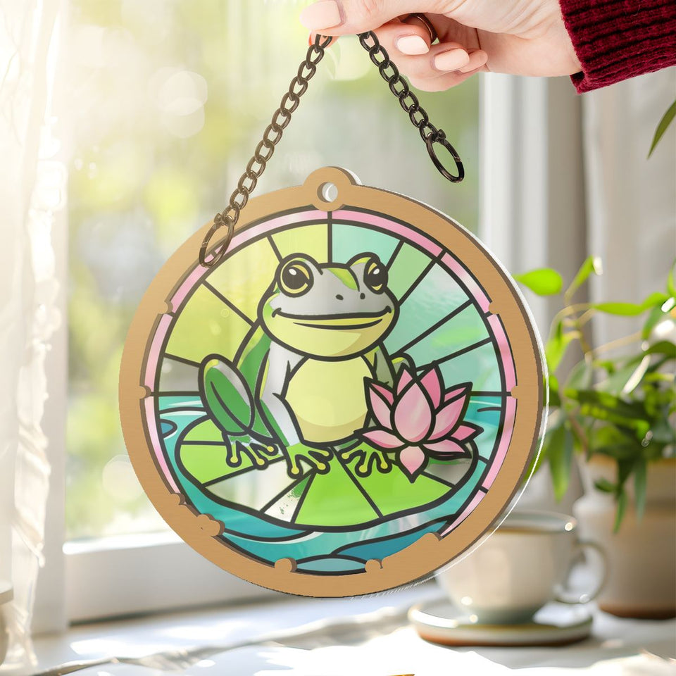 Frog Lily Pad Circle Window Hanging Suncatcher
