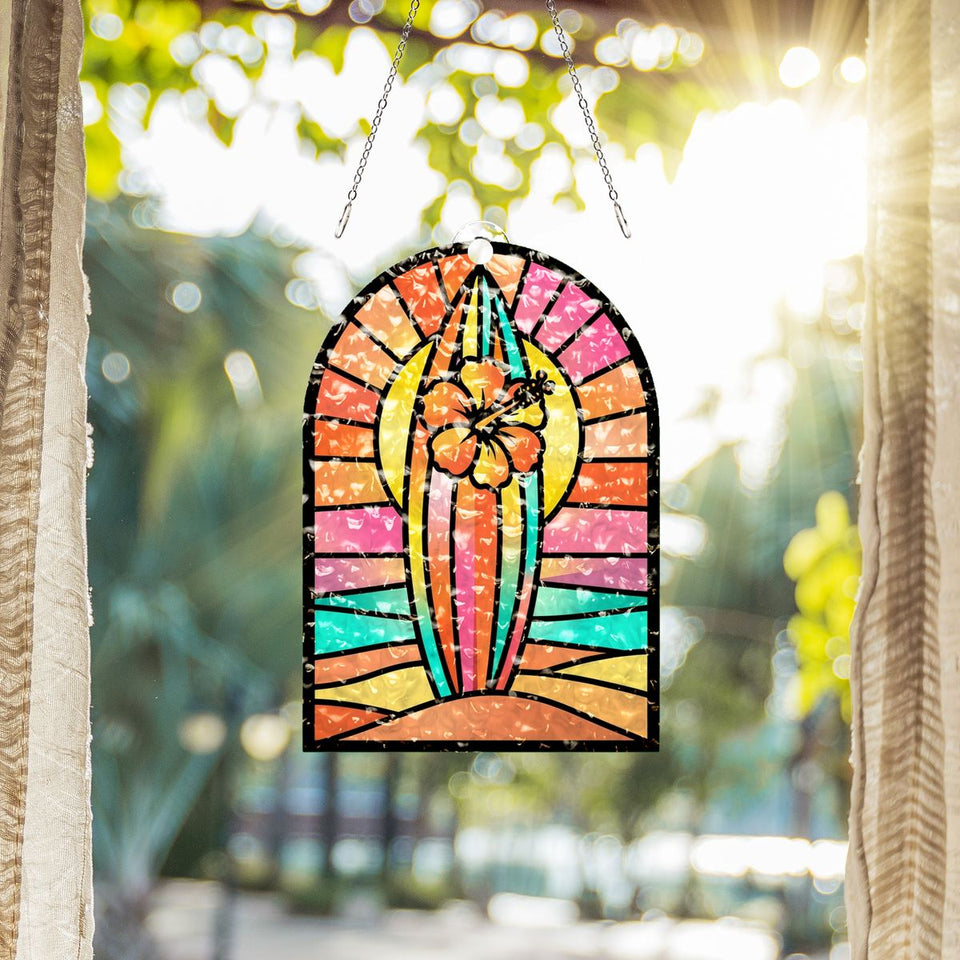 Surfboard Sunset Arch Water Ripple Suncatcher
