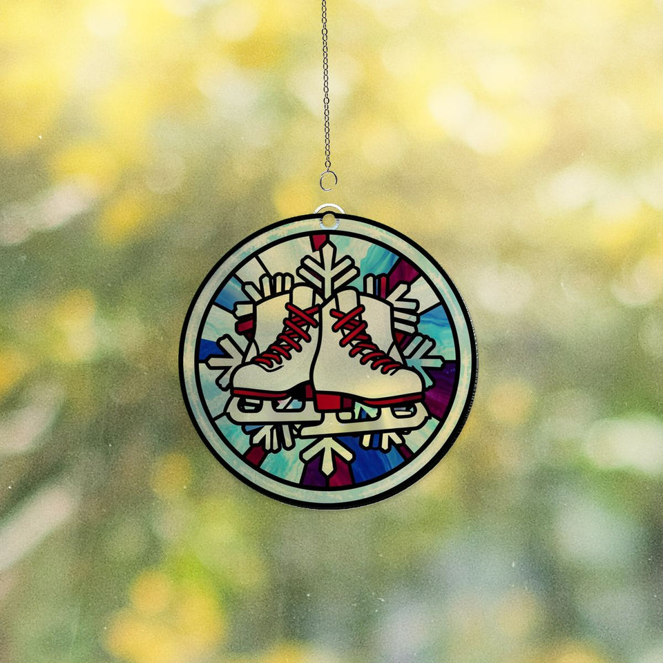 Winter Ice Skates Circle Acrylic Suncatcher
