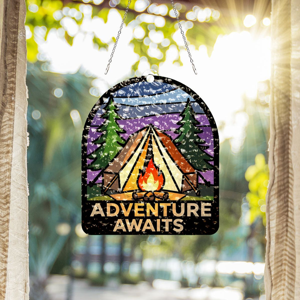 Camping Tent Campfire Arch Water Ripple Suncatcher