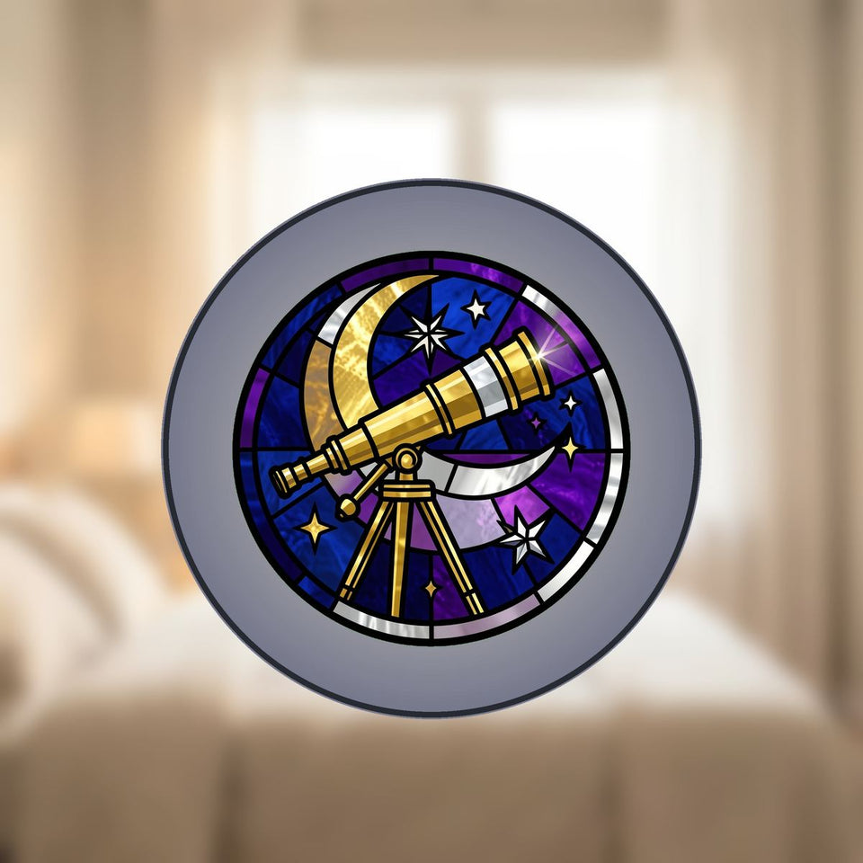 Stargazer Telescope Circle Stained Glass Suncatcher