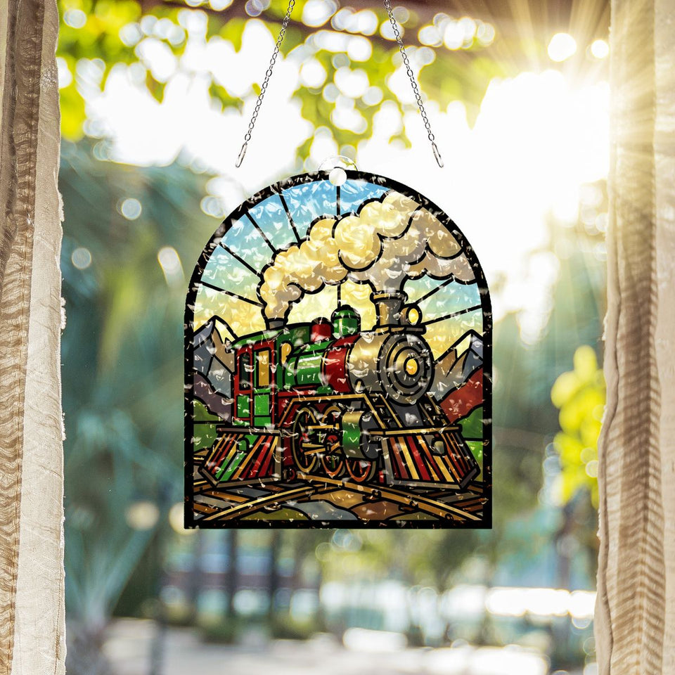 Vintage Steam Train Arch Water Ripple Suncatcher
