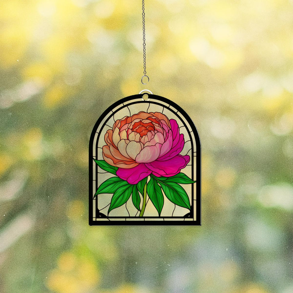 Peony Bloom Arch Acrylic Suncatcher