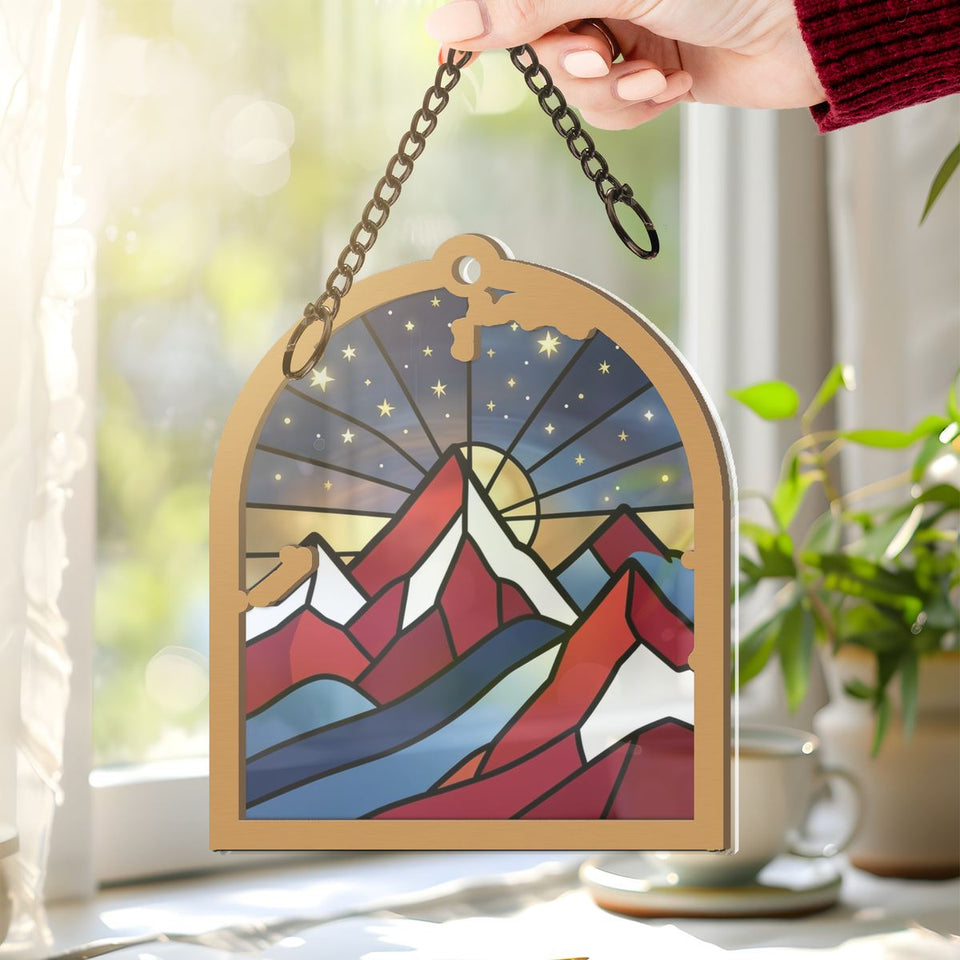 Patriotic Mountain Arch Window Hanging Suncatcher