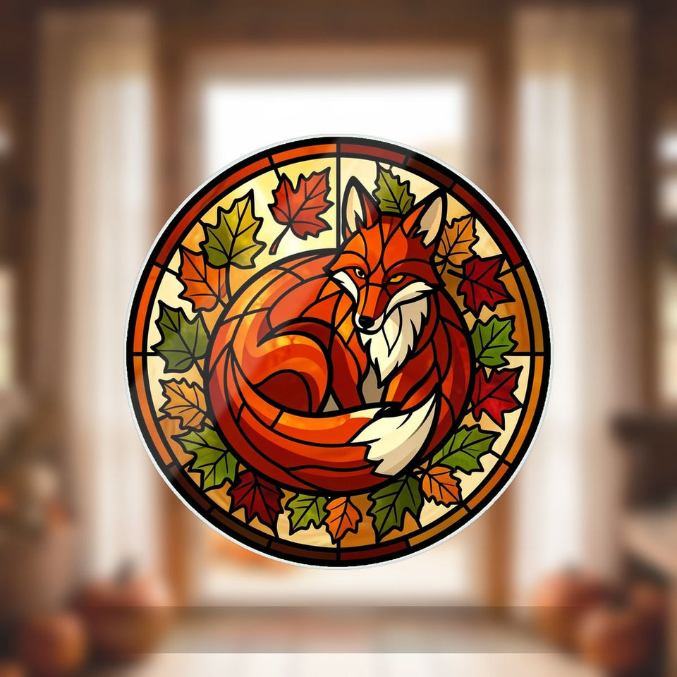 Autumn Fox Leaves Circle Wavy Acrylic Suncatcher Ornament