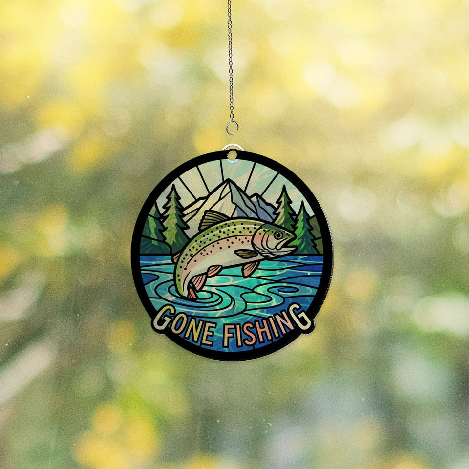 Gone Fishing Trout Circle Acrylic Suncatcher