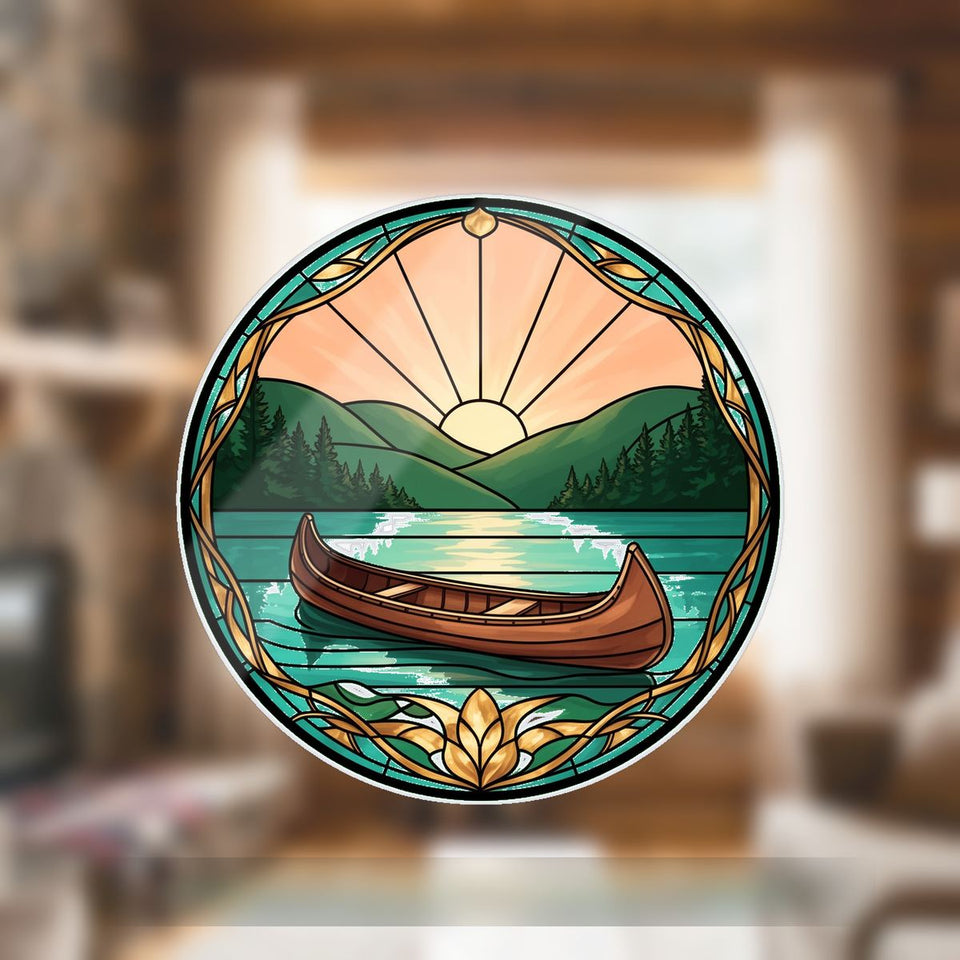 Canoe Lake Sunrise Circle Wavy Acrylic Suncatcher Ornament