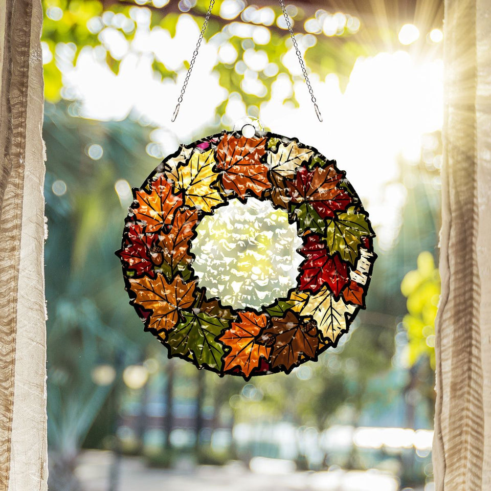 Fall Leaves Wreath Circle Water Ripple Suncatcher
