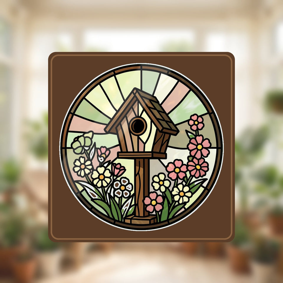 Birdhouse Wildflower Circle Window Hanging Suncatcher