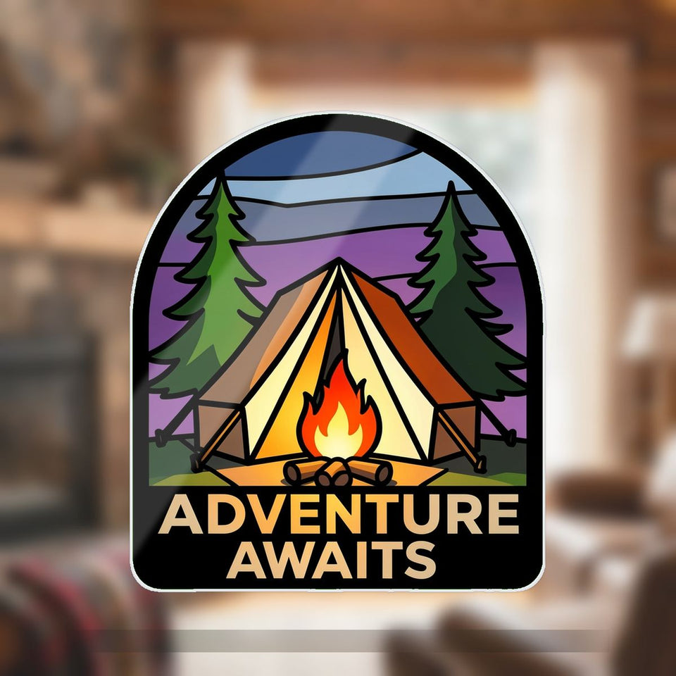 Camping Tent Campfire Arch Wavy Acrylic Suncatcher Ornament