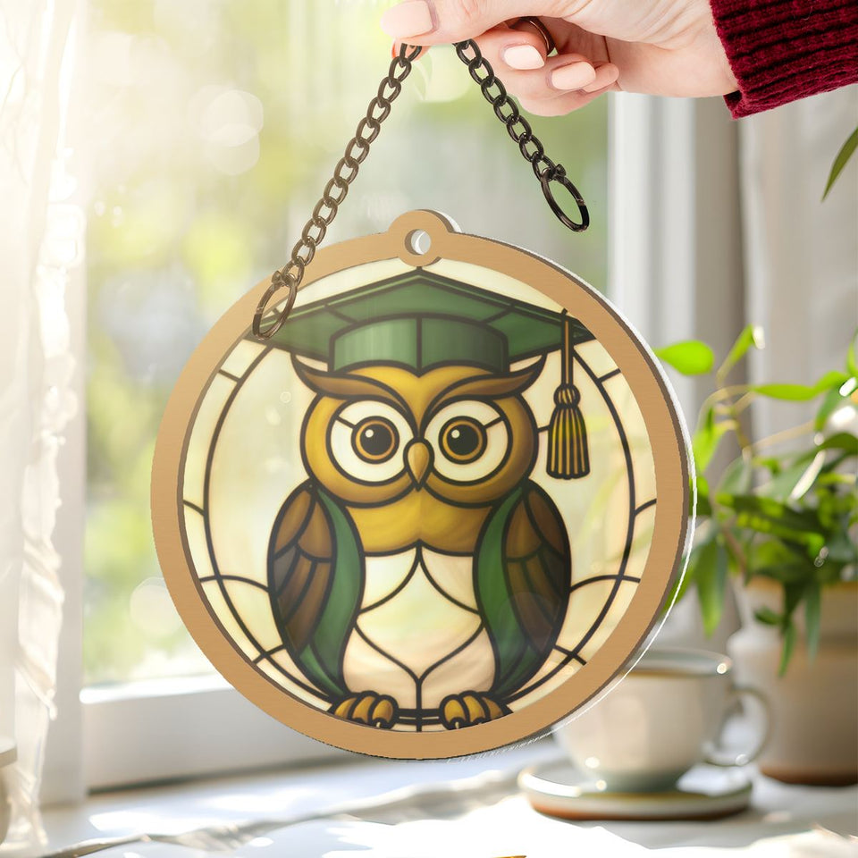 Wise Owl Graduation Cap Window Hanging Suncatcher