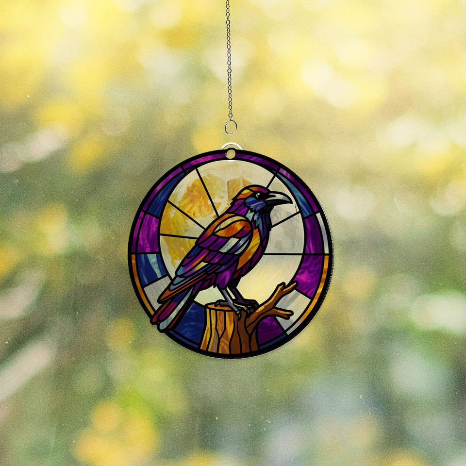Gothic Raven Moon Circle Acrylic Suncatcher