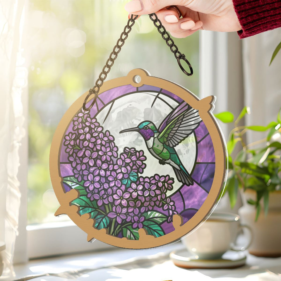 Hummingbird Lilac Moon Circle Window Hanging Suncatcher