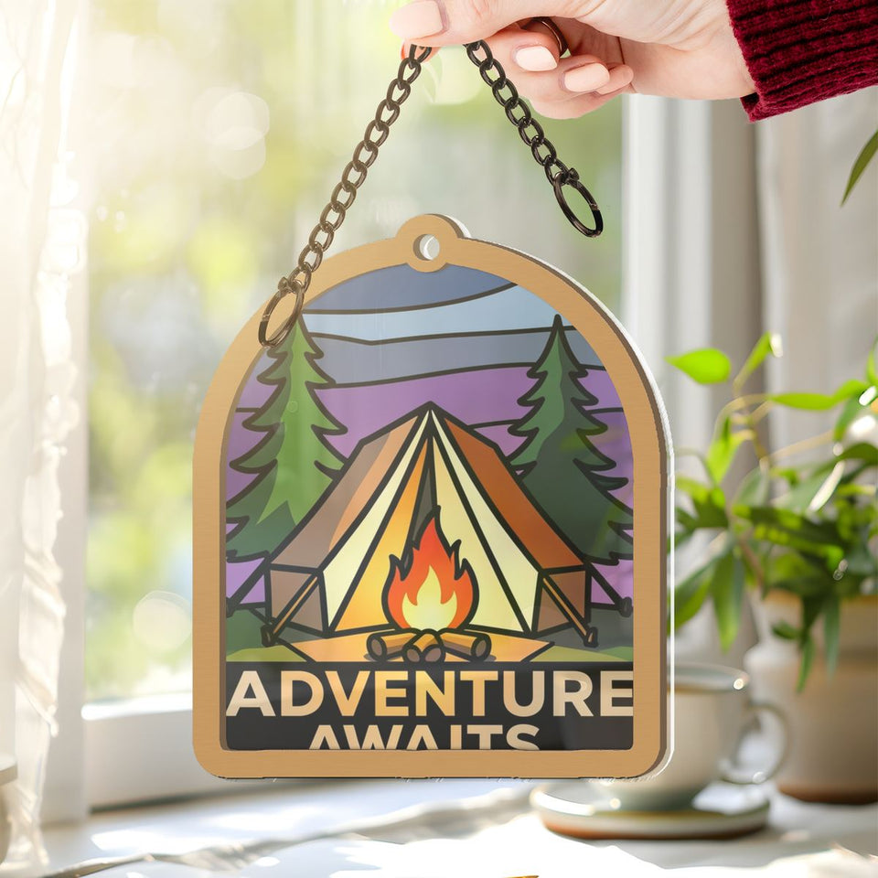 Camping Tent Campfire Arch Window Hanging Suncatcher