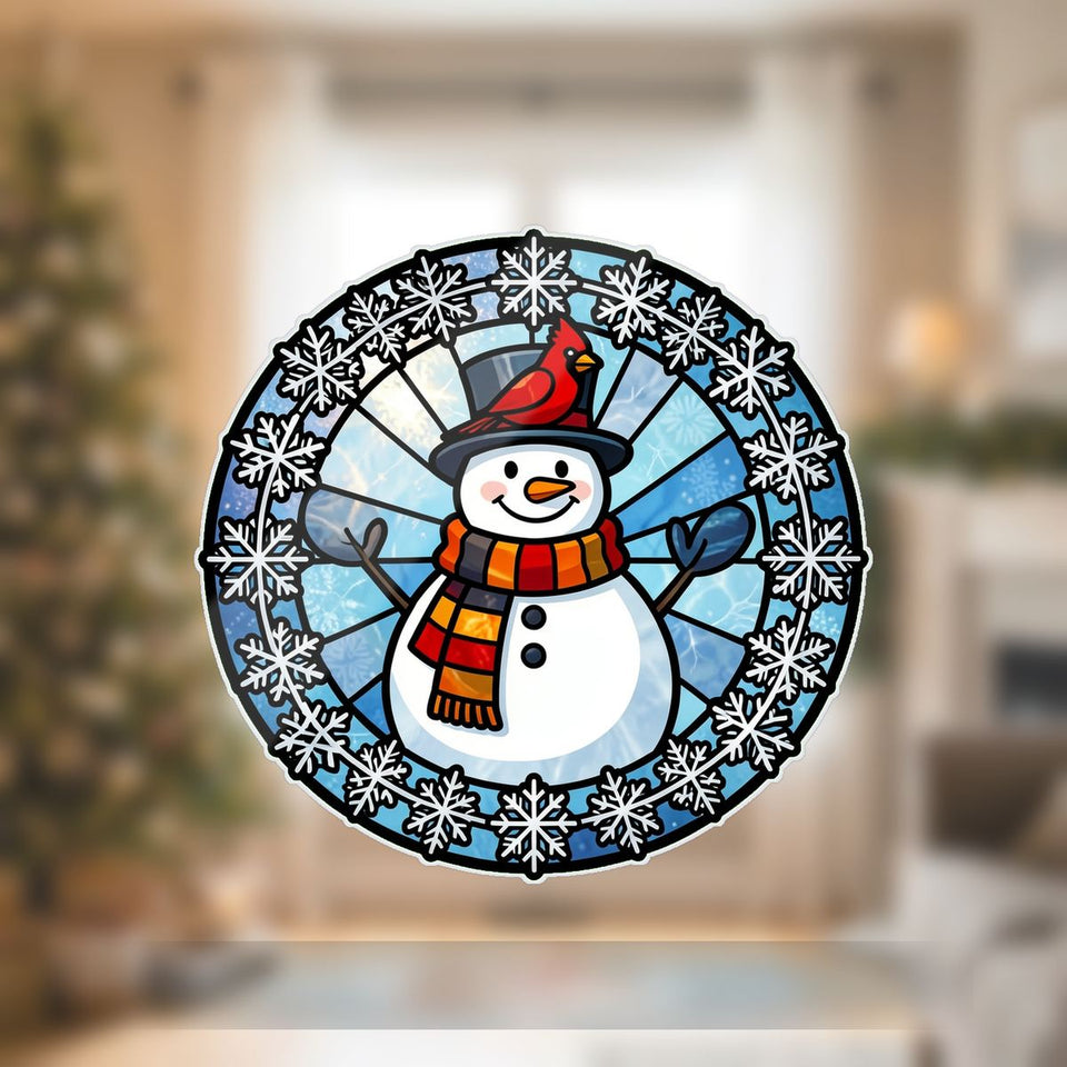 Snowman Cardinal Circle Wavy Acrylic Suncatcher Ornament