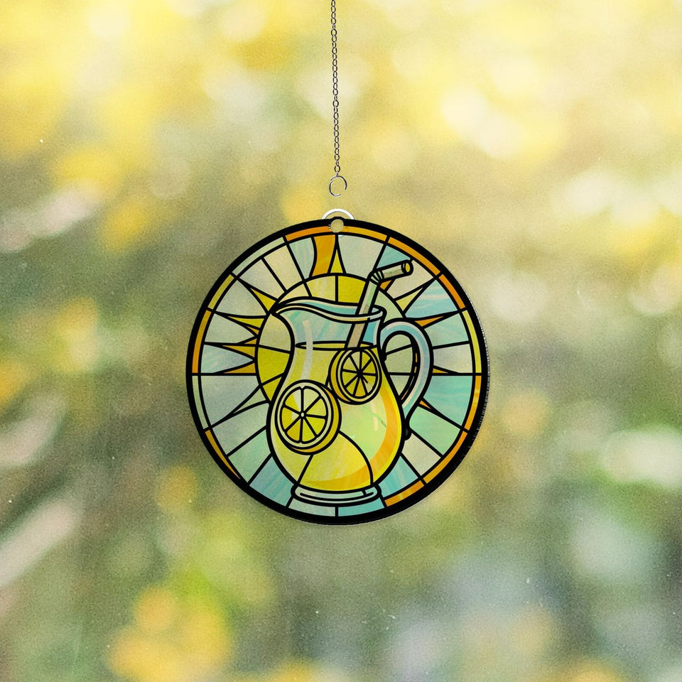 Lemonade Pitcher Summer Circle Acrylic Suncatcher