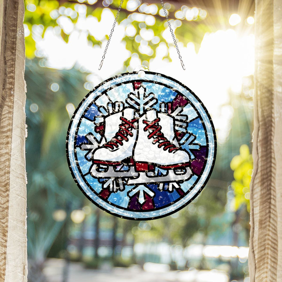 Winter Ice Skates Circle Water Ripple Suncatcher