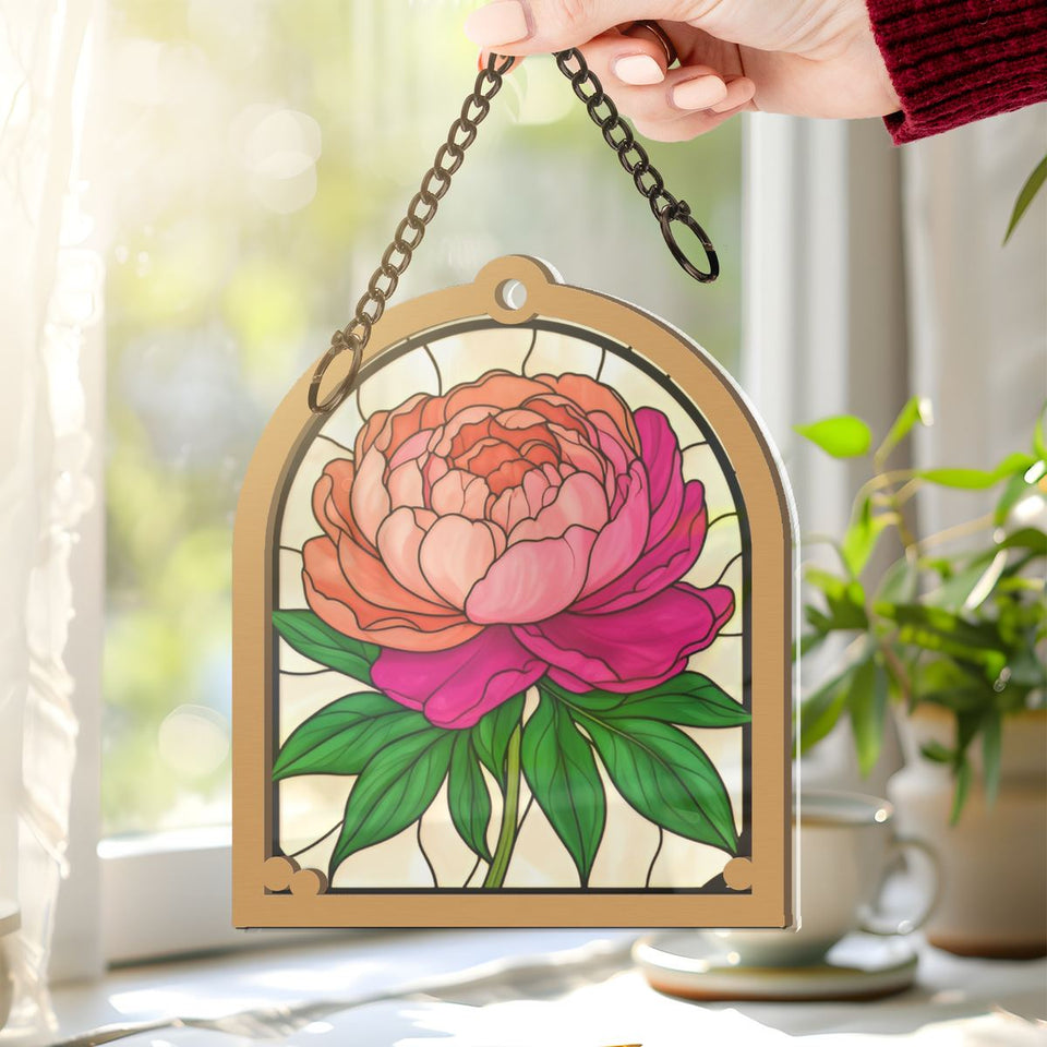 Peony Bloom Arch Window Hanging Suncatcher