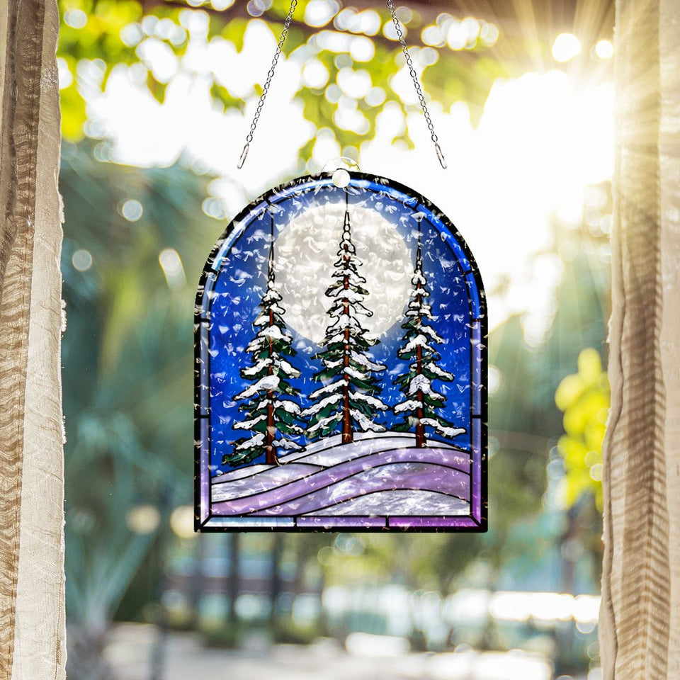 Snowy Evergreen Forest Arch Water Ripple Suncatcher