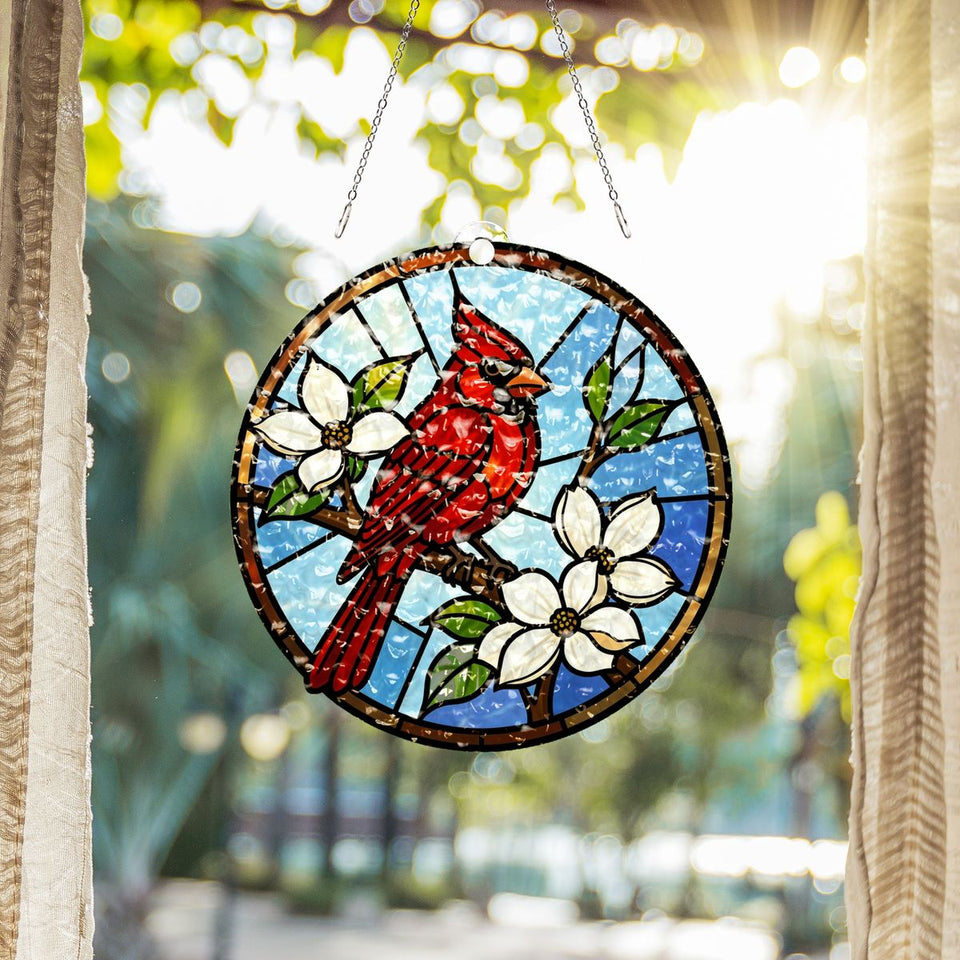 Cardinal Dogwood Circle Water Ripple Suncatcher