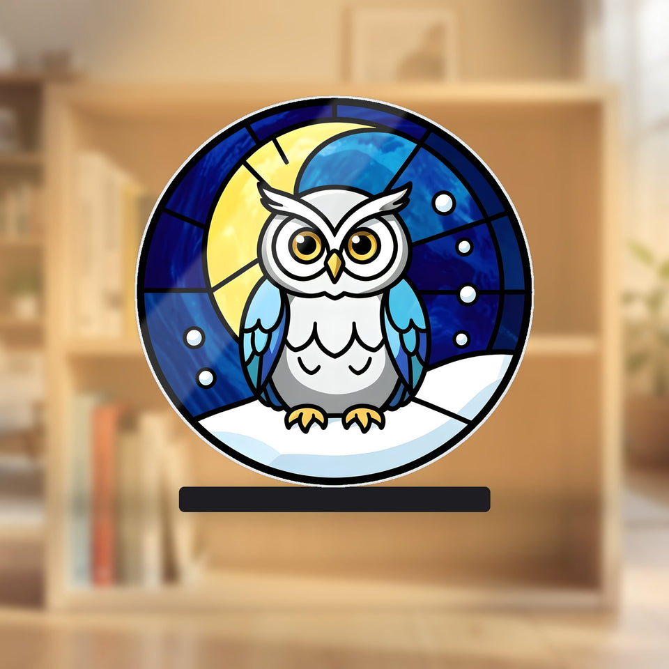 Snowy Owl Winter Moon Suncatcher Candle Holder
