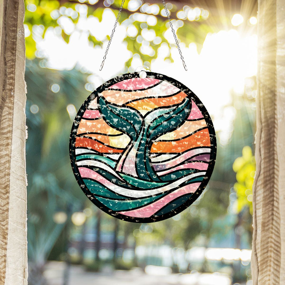Humpback Whale Tail Circle Water Ripple Suncatcher
