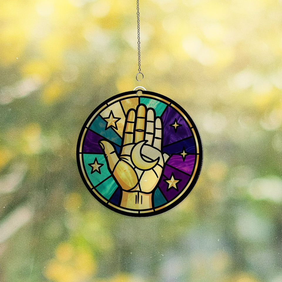 Celestial Hand Moon Circle Acrylic Suncatcher