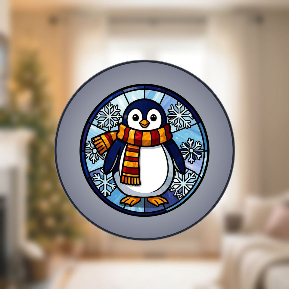 Penguin Scarf Snowflake Stained Glass Suncatcher