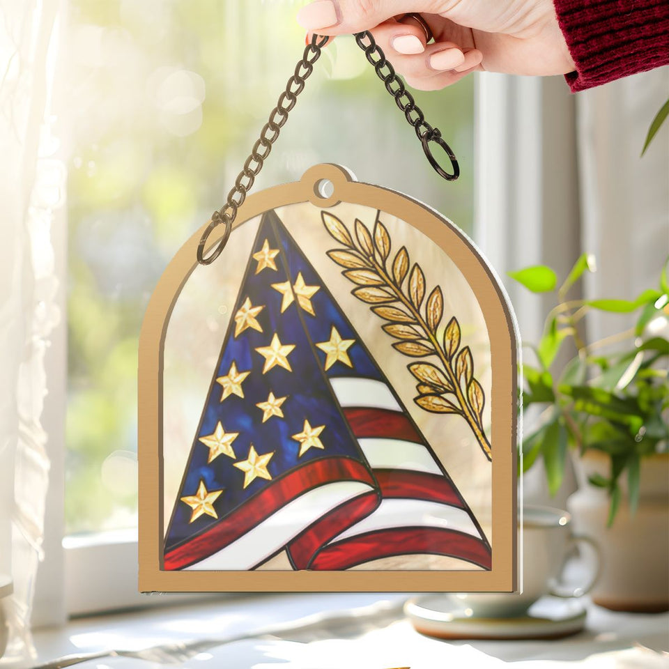 Folded Flag Memorial Arch Window Hanging Suncatcher