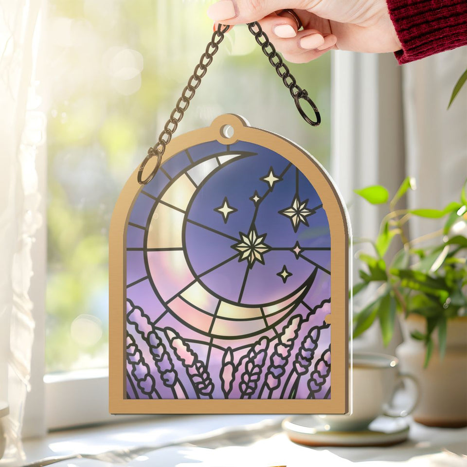 Starry Lavender Moon Arch Window Hanging Suncatcher
