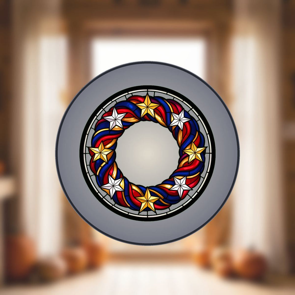 Patriotic Star Wreath Stained Glass Suncatcher