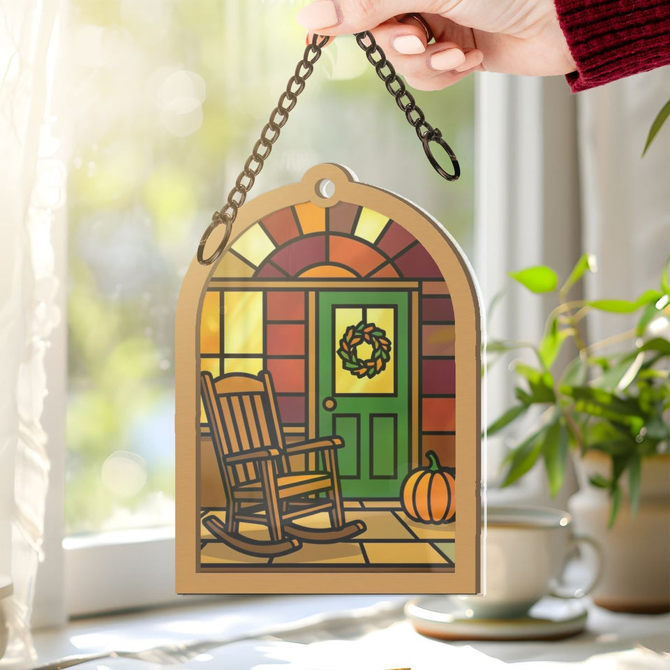 Front Porch Rocking Chair Arch Window Hanging Suncatcher