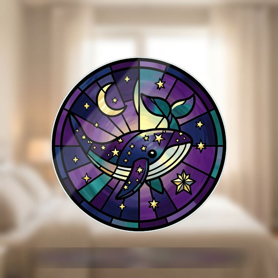 Starry Whale Night Circle Wavy Acrylic Suncatcher Ornament
