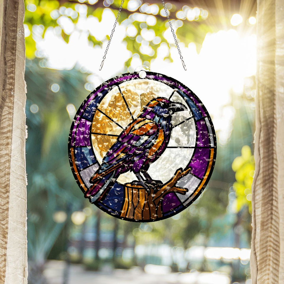 Gothic Raven Moon Circle Water Ripple Suncatcher