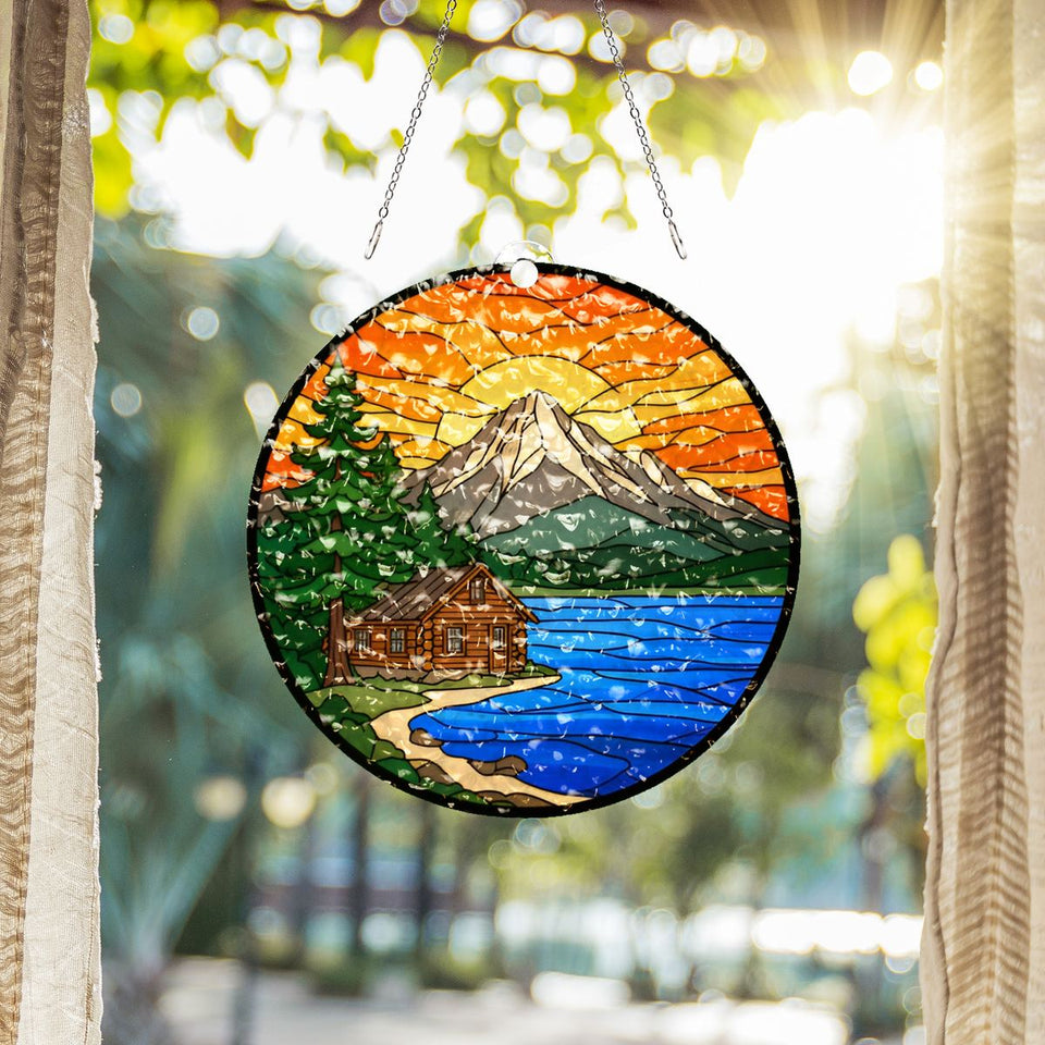 Cozy Cabin Lake Circle Water Ripple Suncatcher